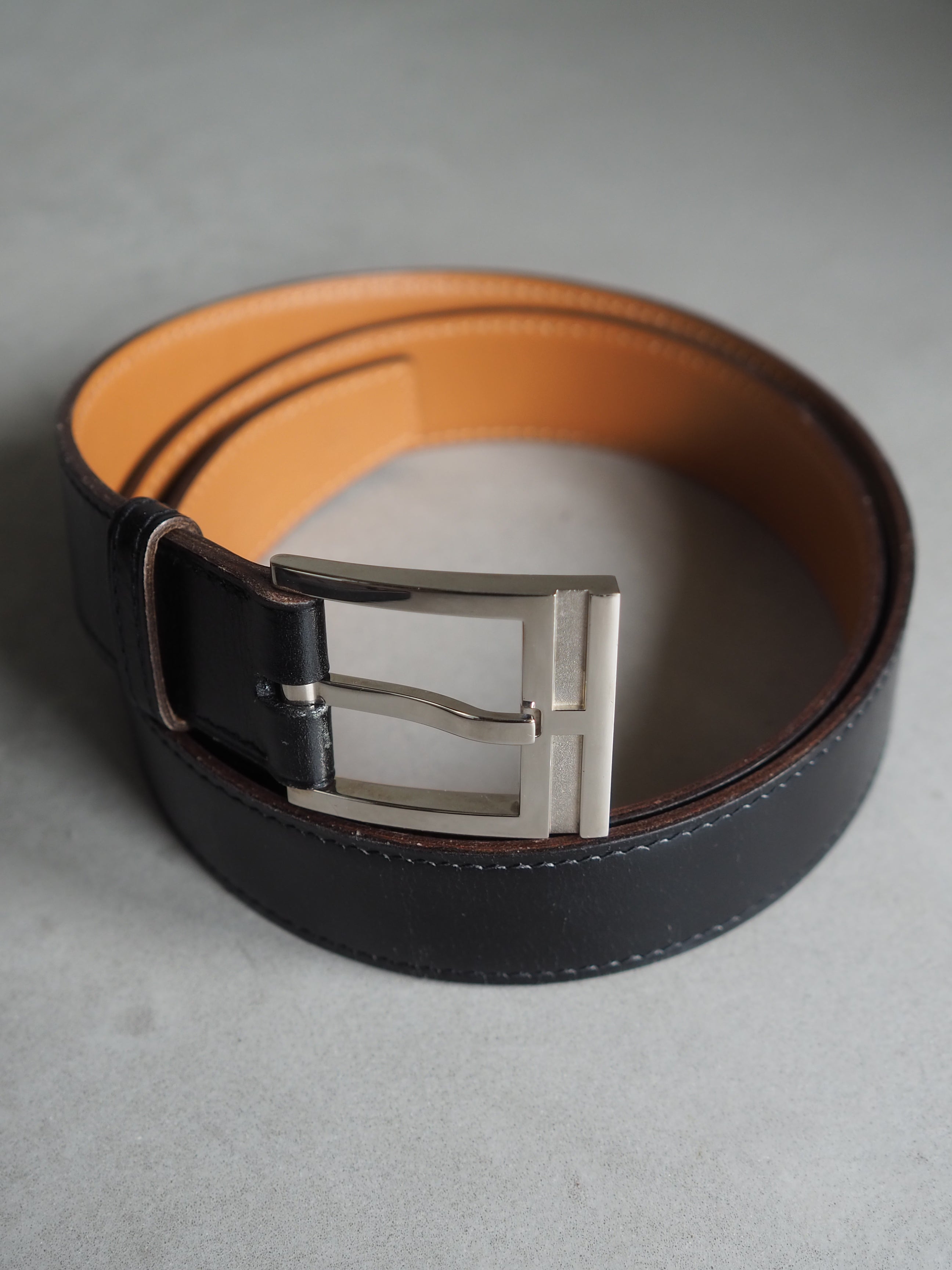 HERMES エルメス Hバックル ベルト 85 シルバー ブラック ブラウン
