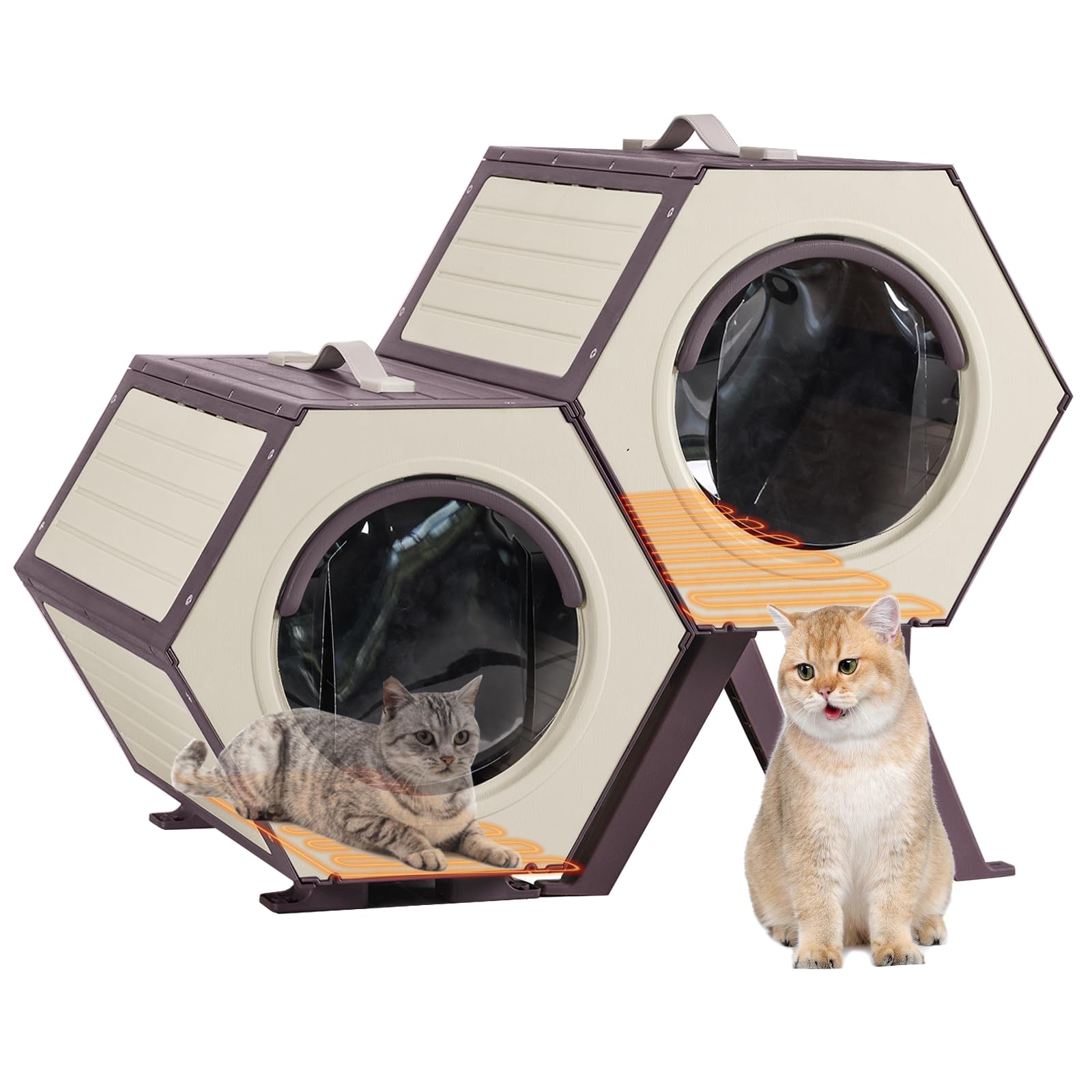 MEDEHOO Outdoor Heated Cat House with Heated Pad, Insulated Feral
