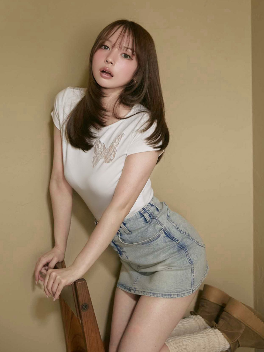 Heart hip denim skirt S