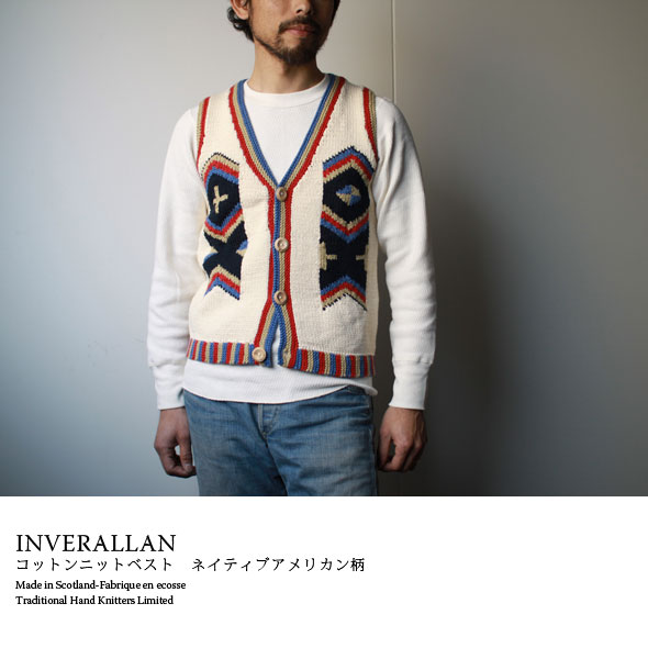 コットンニットベスト/ネイティブアメリカン柄 インバーアラン