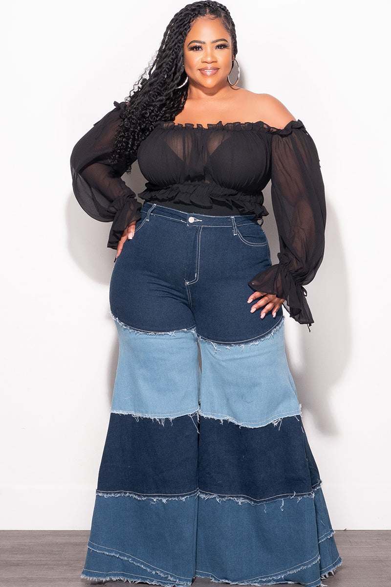 Final Sale Plus Size Color Block Jeans in Light Denim and Dark