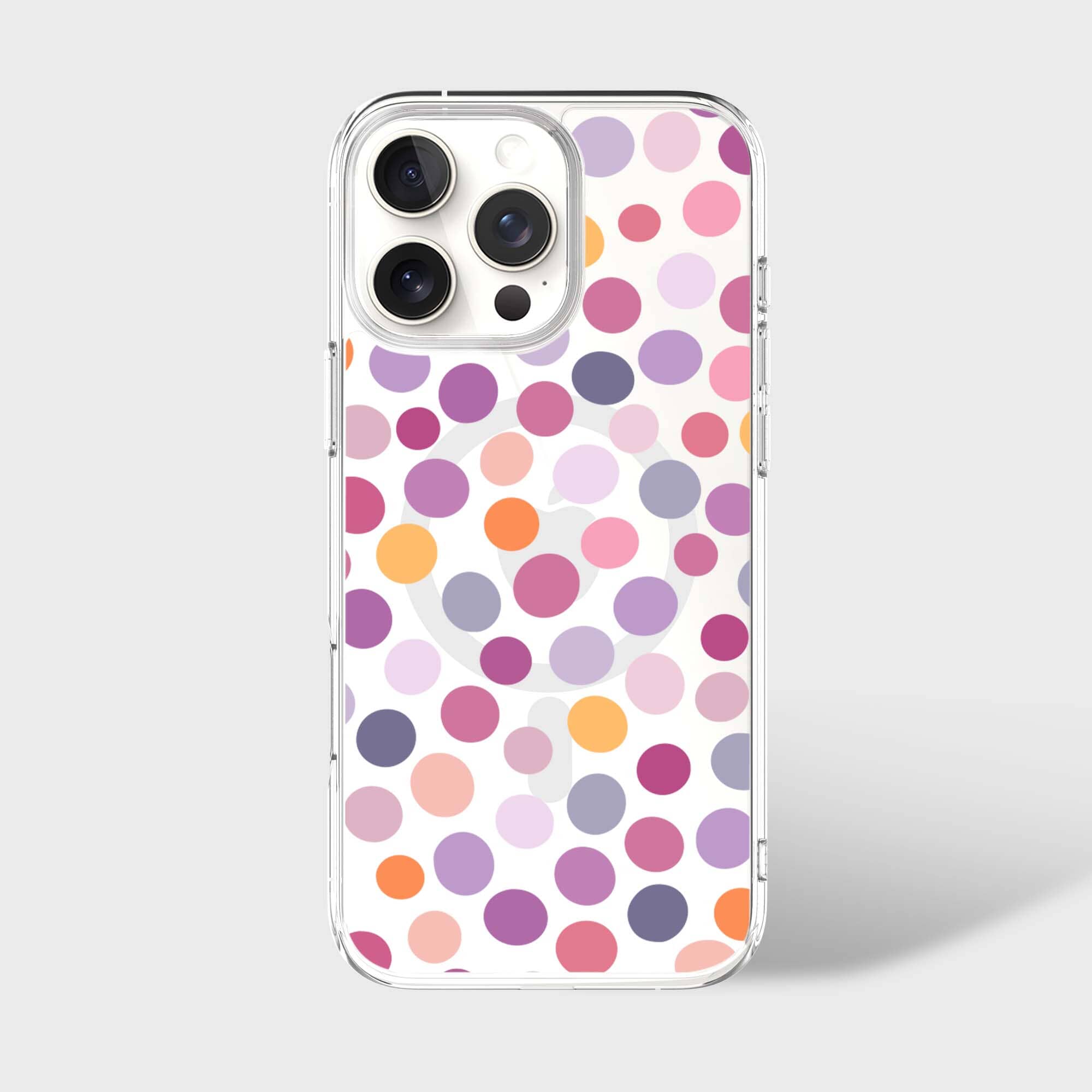 MagSafe iPhone 16 Pro Max Purple Polka Dots Clear Case | 10‑ft