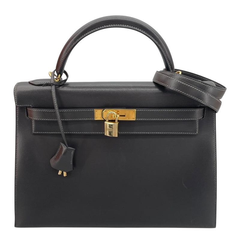 エルメス HERMES ケリー32 外縫い □E刻 グラファイト GD金具 ボックス