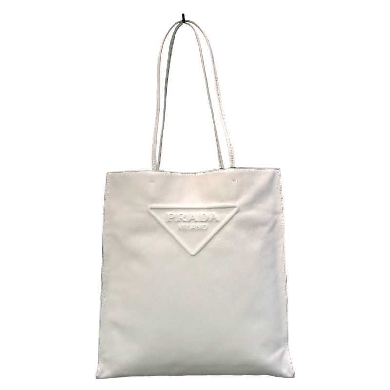 プラダ PRADA トライアングルロゴトートバッグ 1BG429 ホワイト レザー