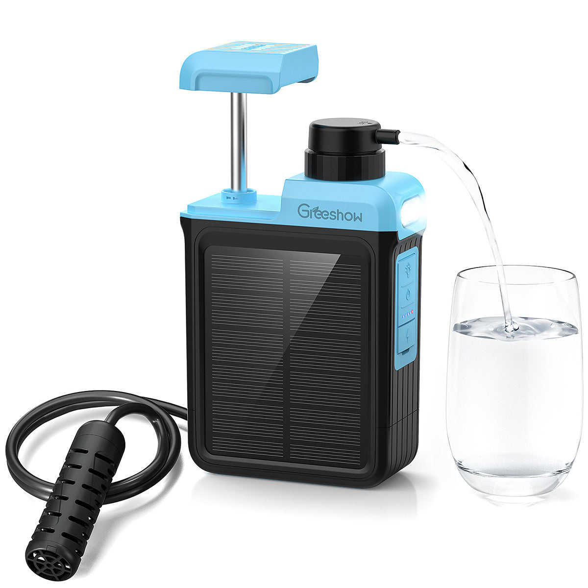 Greeshow 携帯浄水器 GS-2809 電動 ソーラー充電 手動ポンプ 0.01μm