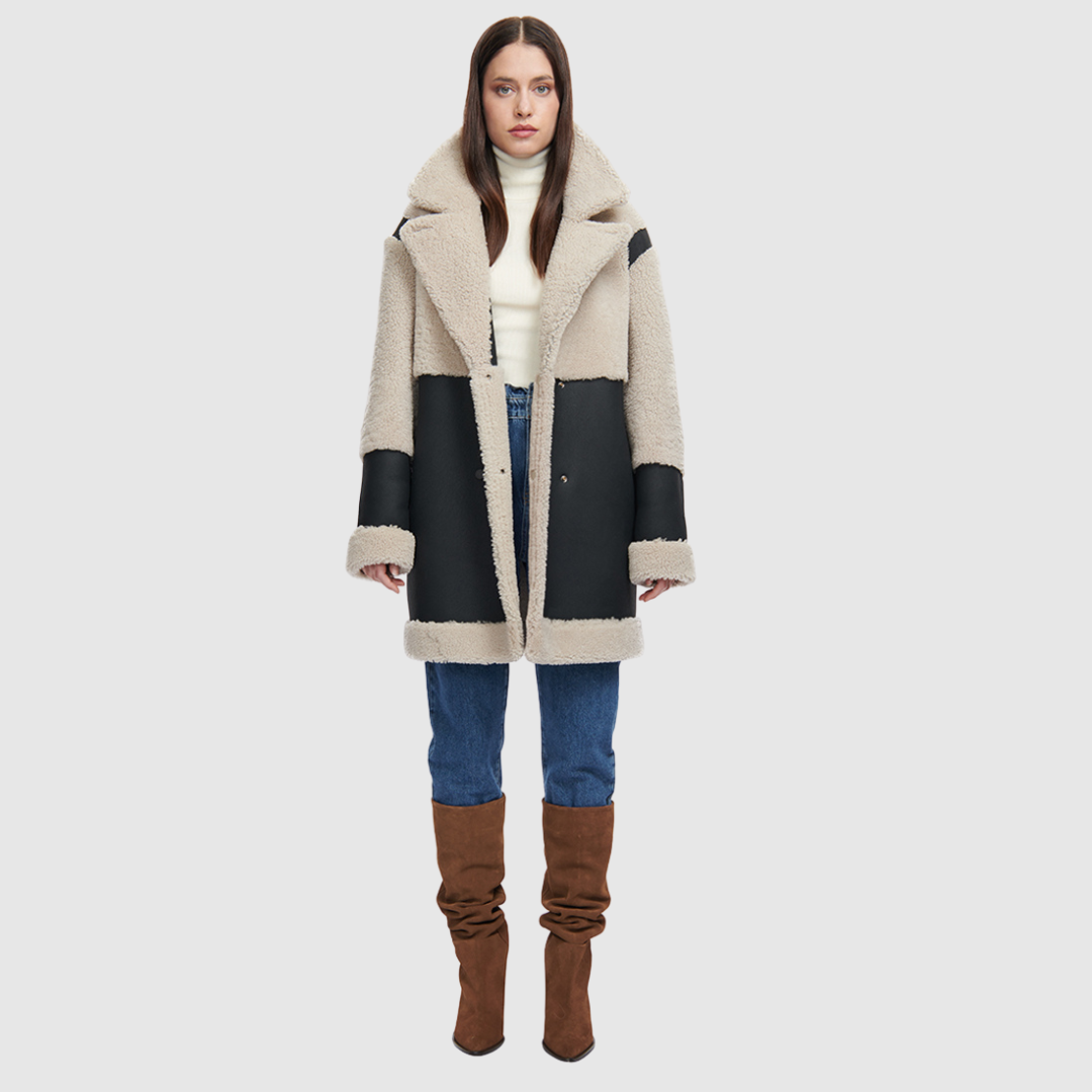 Women's Urban Black Beige Reversible Shearling Jacket – HiSO