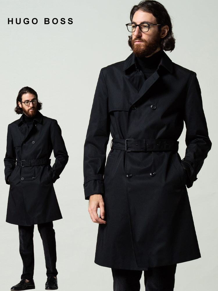 HUGO BOSS ヒューゴボス メンズ 撥水 ダブル トレンチコート コート