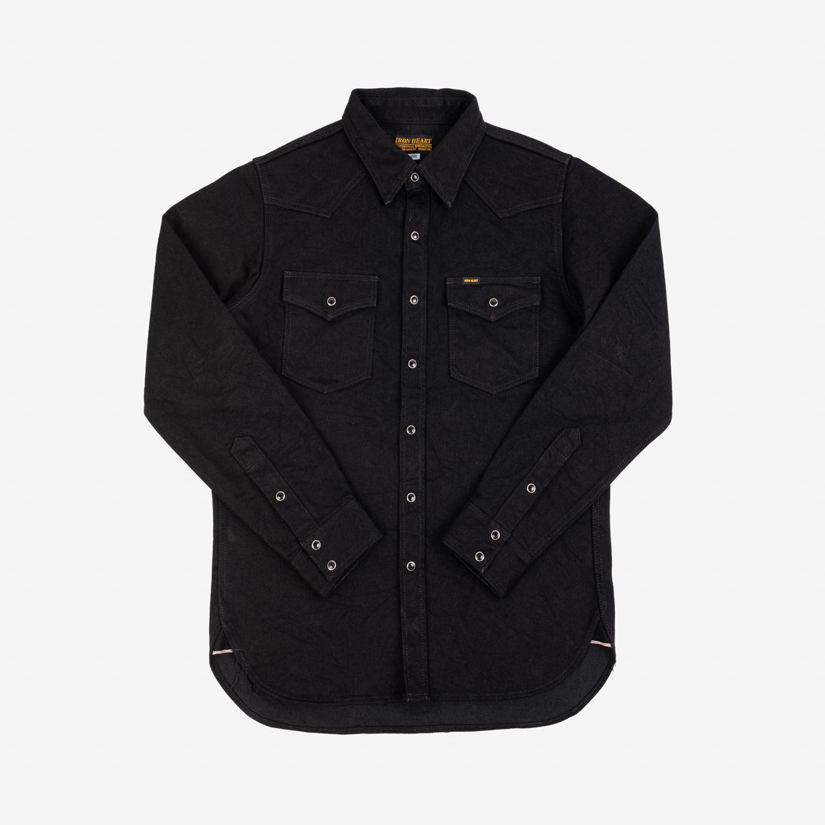 IHSH-295-BB - 14oz Selvedge Denim Western Shirt Black/Black – IRON