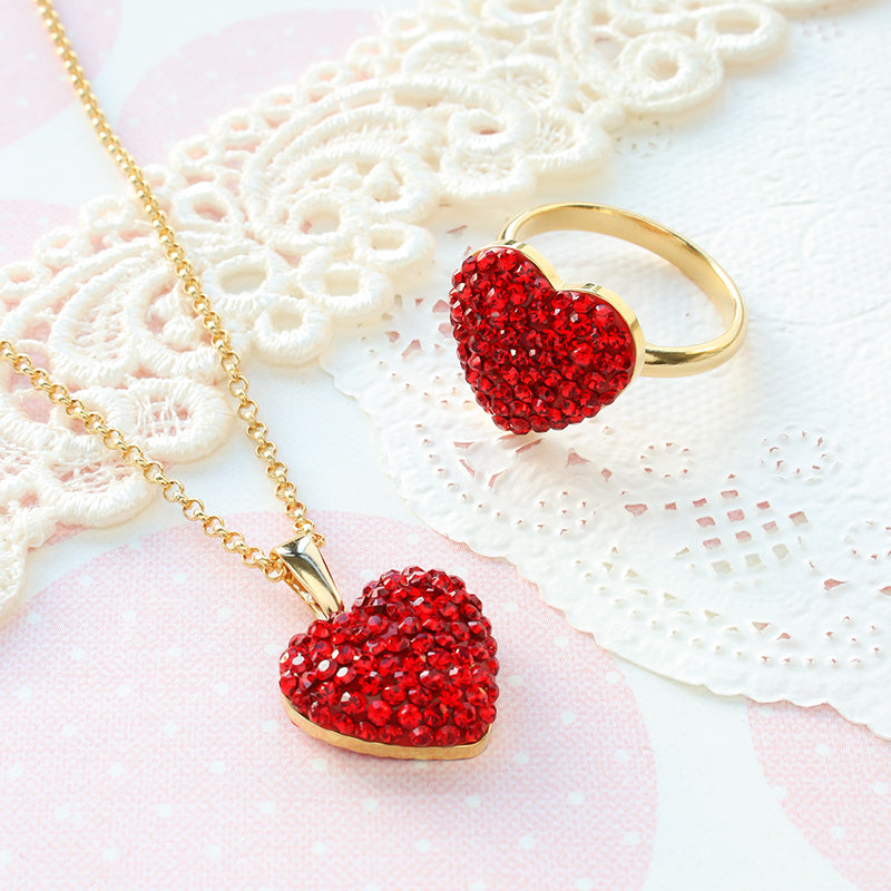 キット クリスタルハートのネック＆リングアクセサリー レッド(KR1140