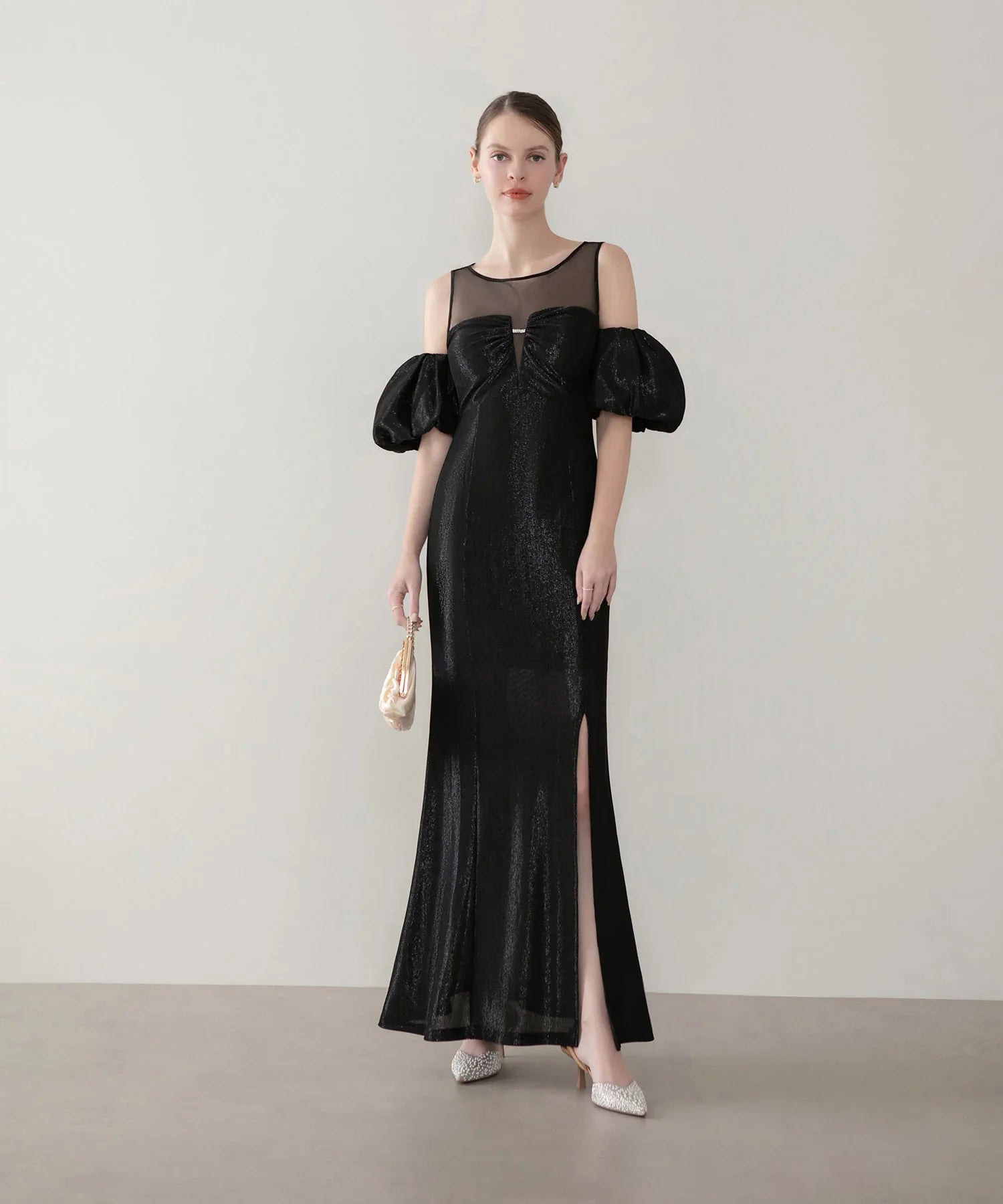 LEJA LUXE】ラメシャイニーシアーデコルテマーメイドドレス