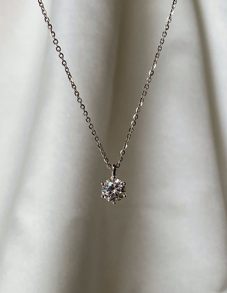 CZ 大粒7mmダイヤカットネックレス シルバー925 – 金属アレルギー対応