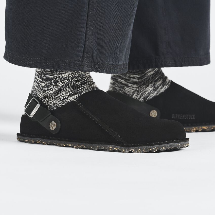 UNISEX BIRKENSTOCK LUTRY PREMIUM SUEDE | BLACK – Randy's Shoes