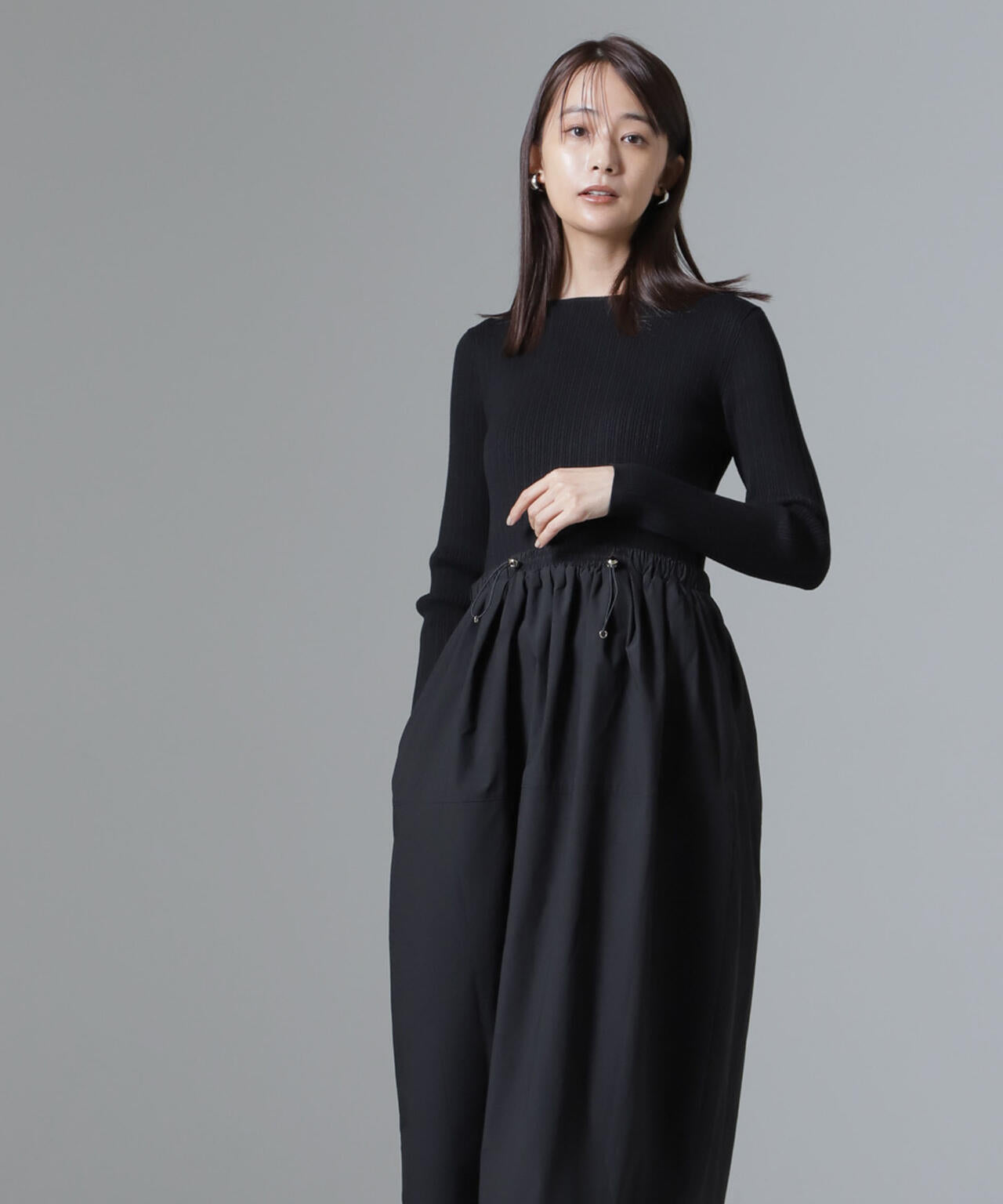 リブニット × タフタ ドッキング ワンピース