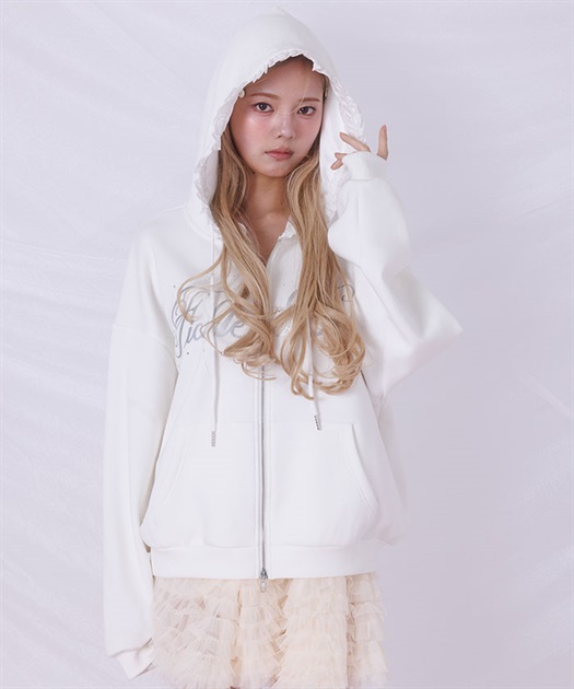 サテンフリルジップフーディー | axes femme online shop