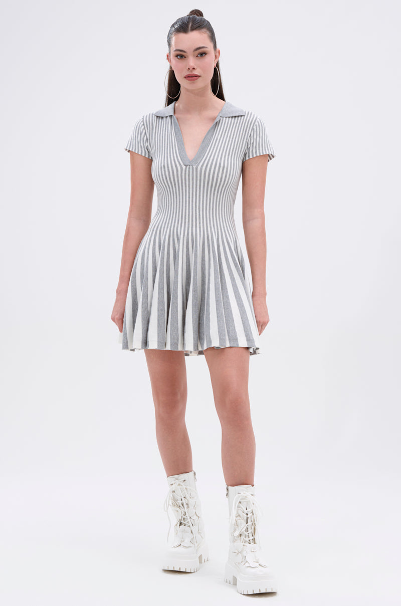 ALINA PLEATED KNIT FIT AND FLARE MINI DRESS – AKIRA