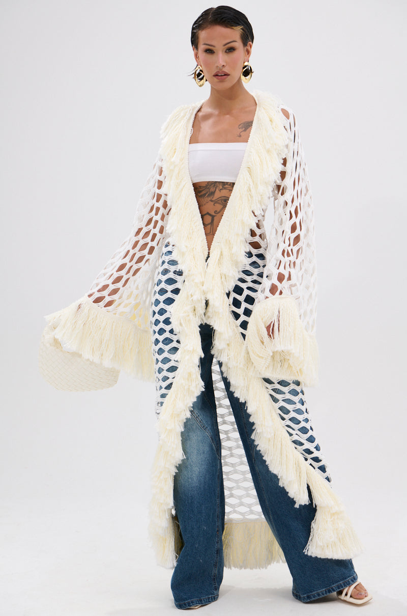 BORN LIKE THIS FRINGE DETAIL LONG CARDIGAN – AKIRA