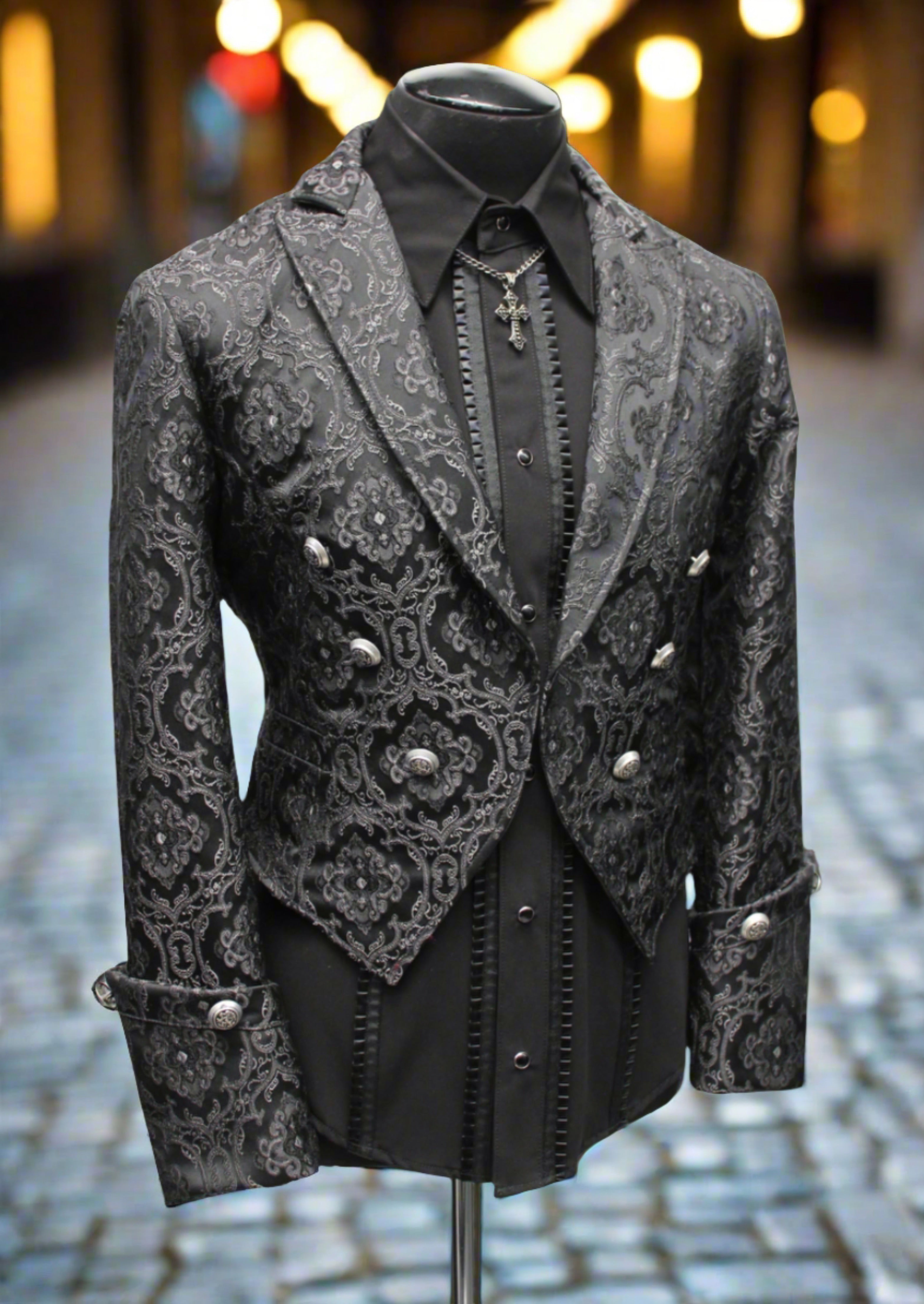 IMPERIAL JACKET - BLACK EDWARDIAN BROCADE – Shrine of Hollywood
