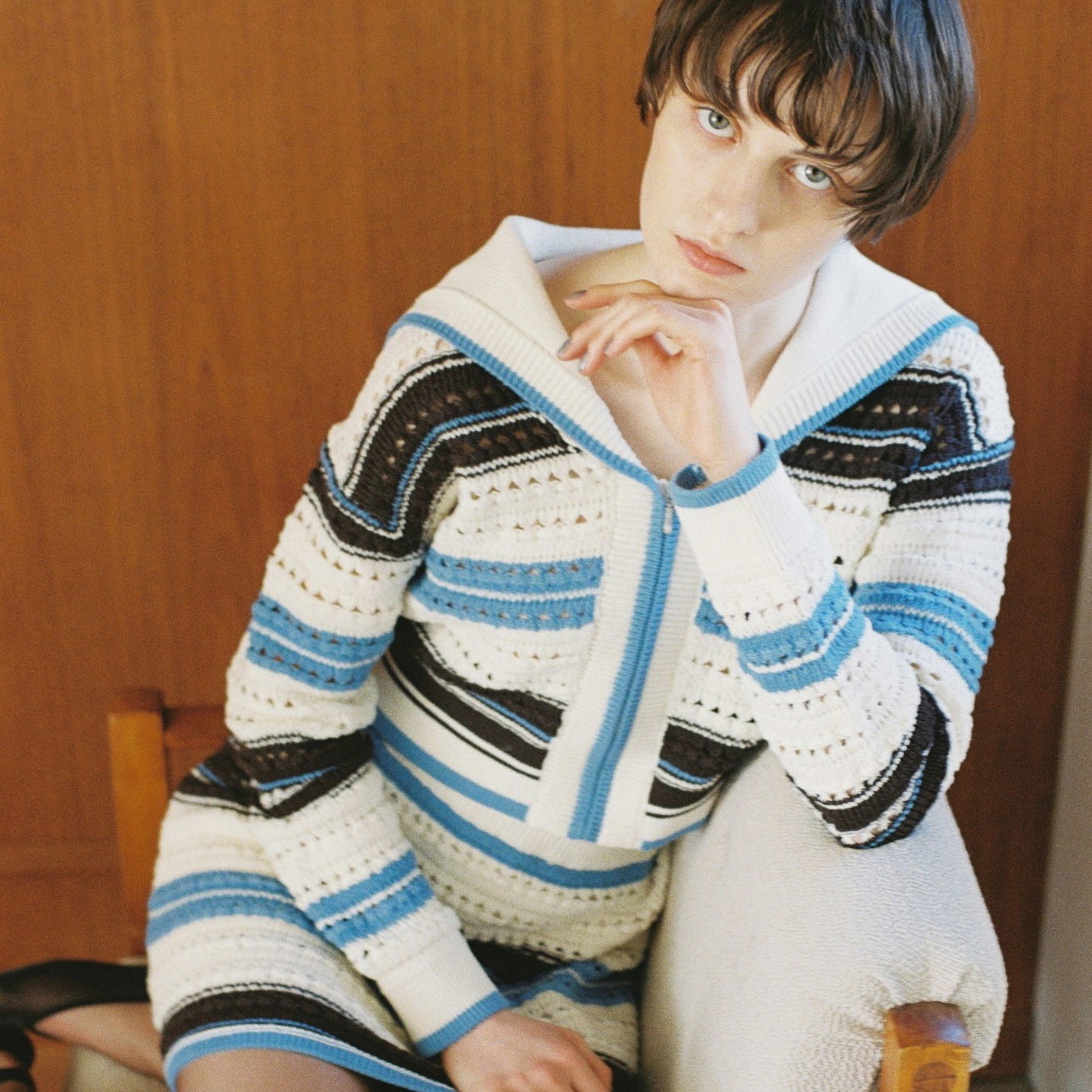 セーラーcollar Knit Zipカーディガン