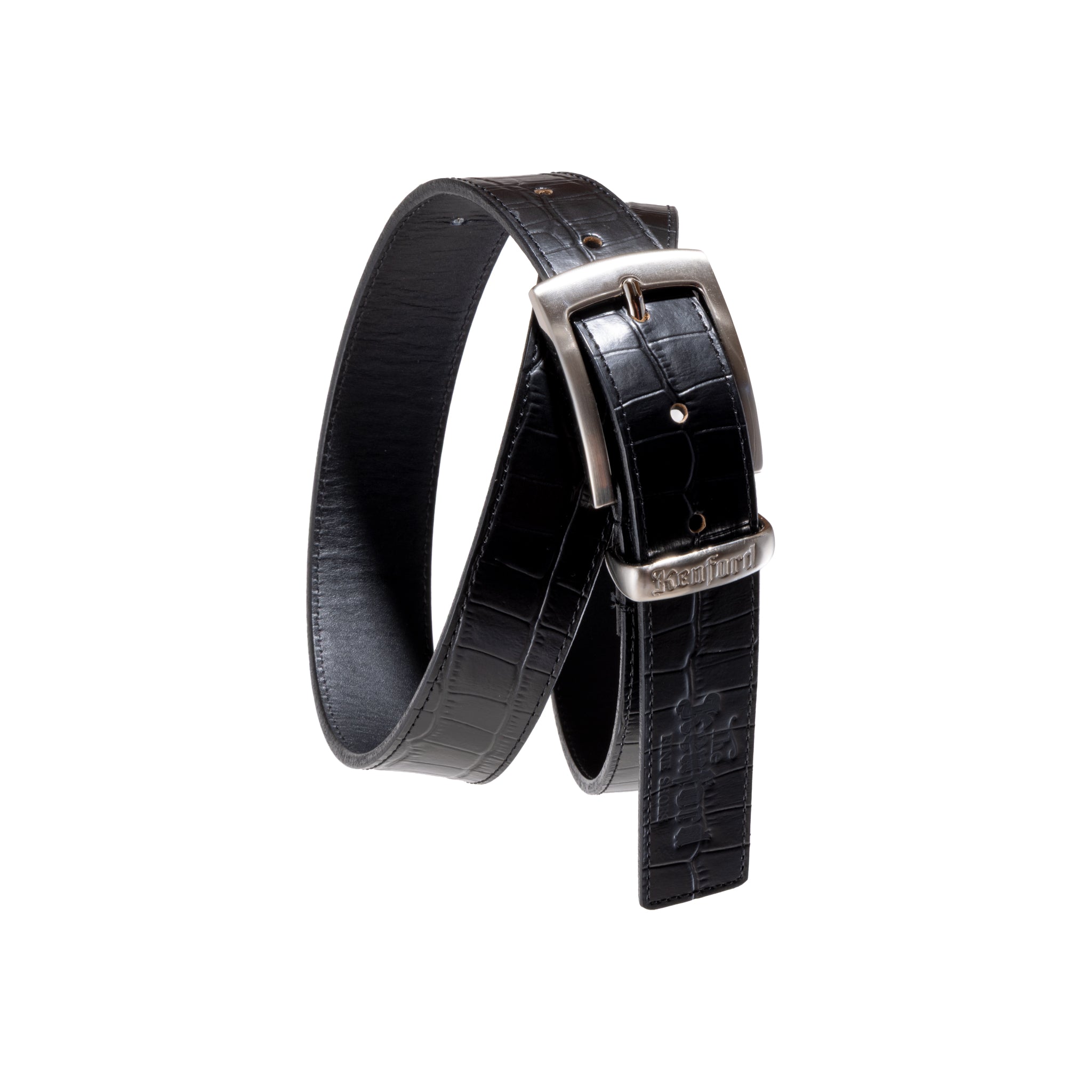 EMBOSSED LEATHER BELT / BLACK CROCODILE – THE KENFORD FINESHOES