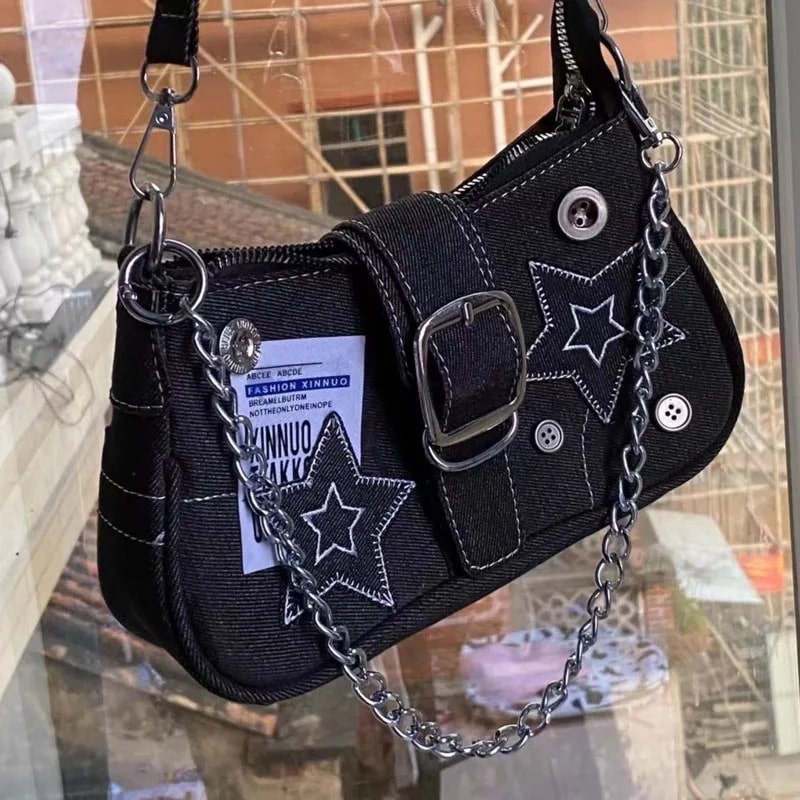Retro Grunge Bag – Y2K Stars Canvas Shoulder Bag for Girls – The Feelz