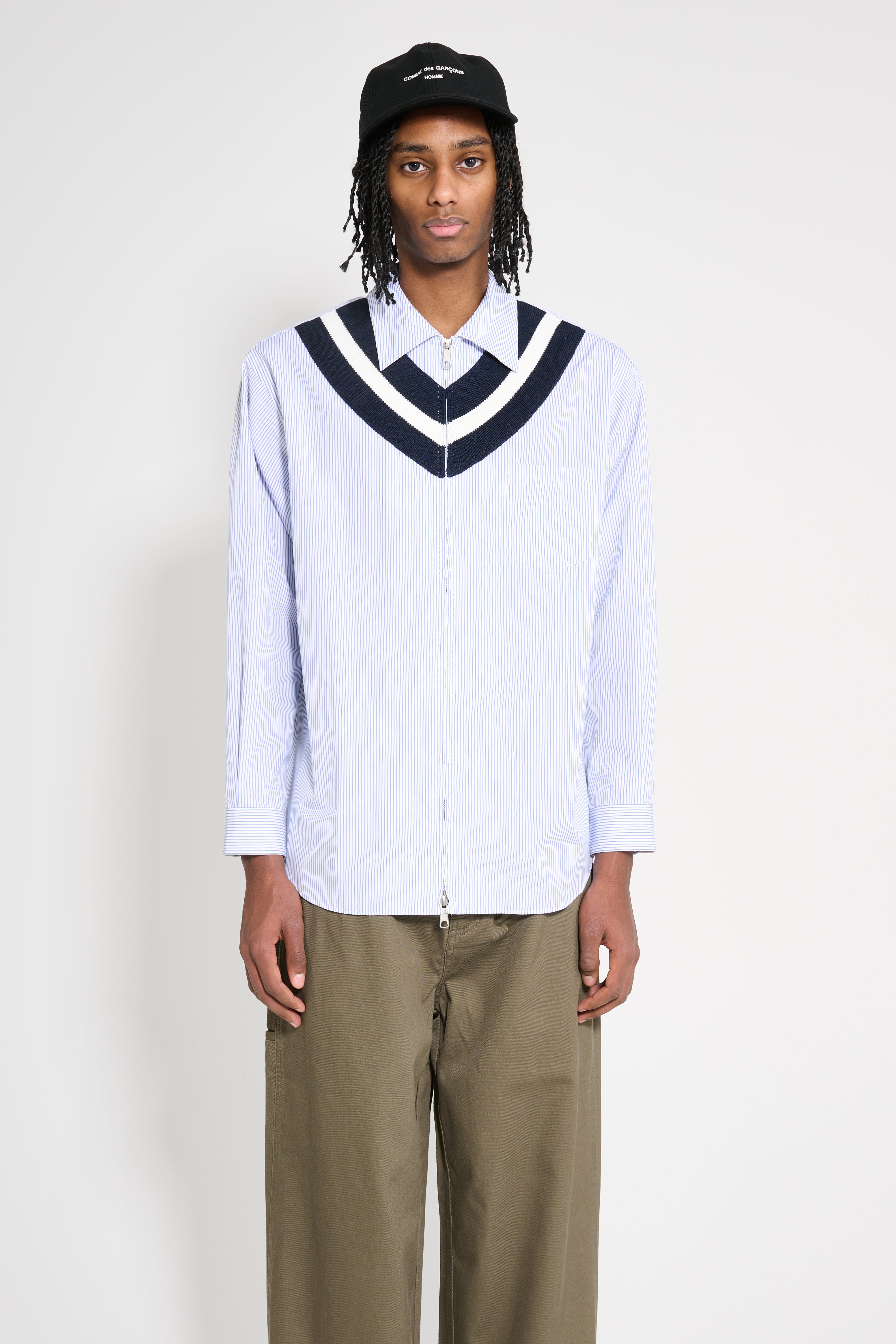 Comme des Garçons Homme Cotton Stripe Zip Shirt White / Navy
