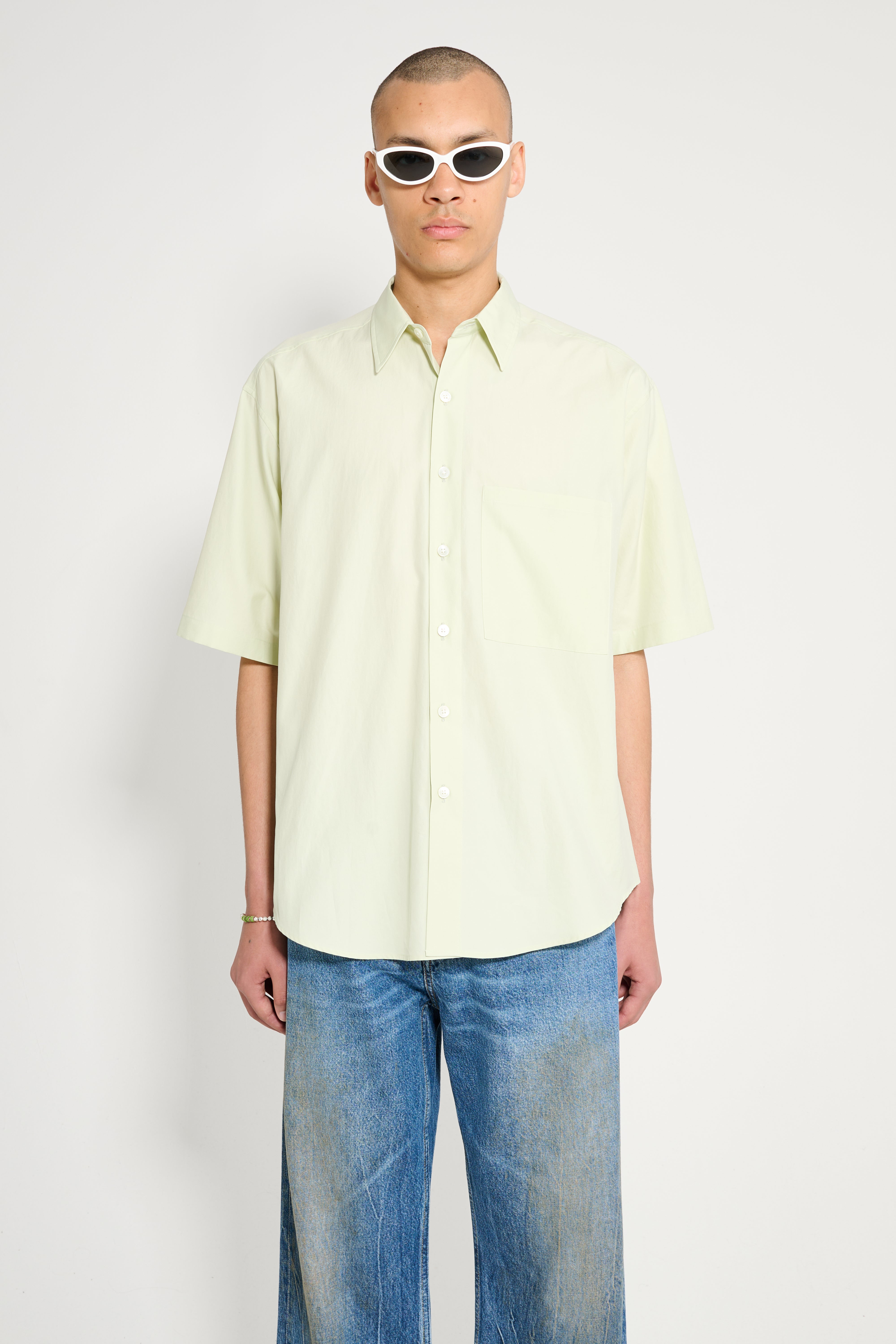 Auralee Washed Finx Twill Big Half Sleeved Shirt Light Green