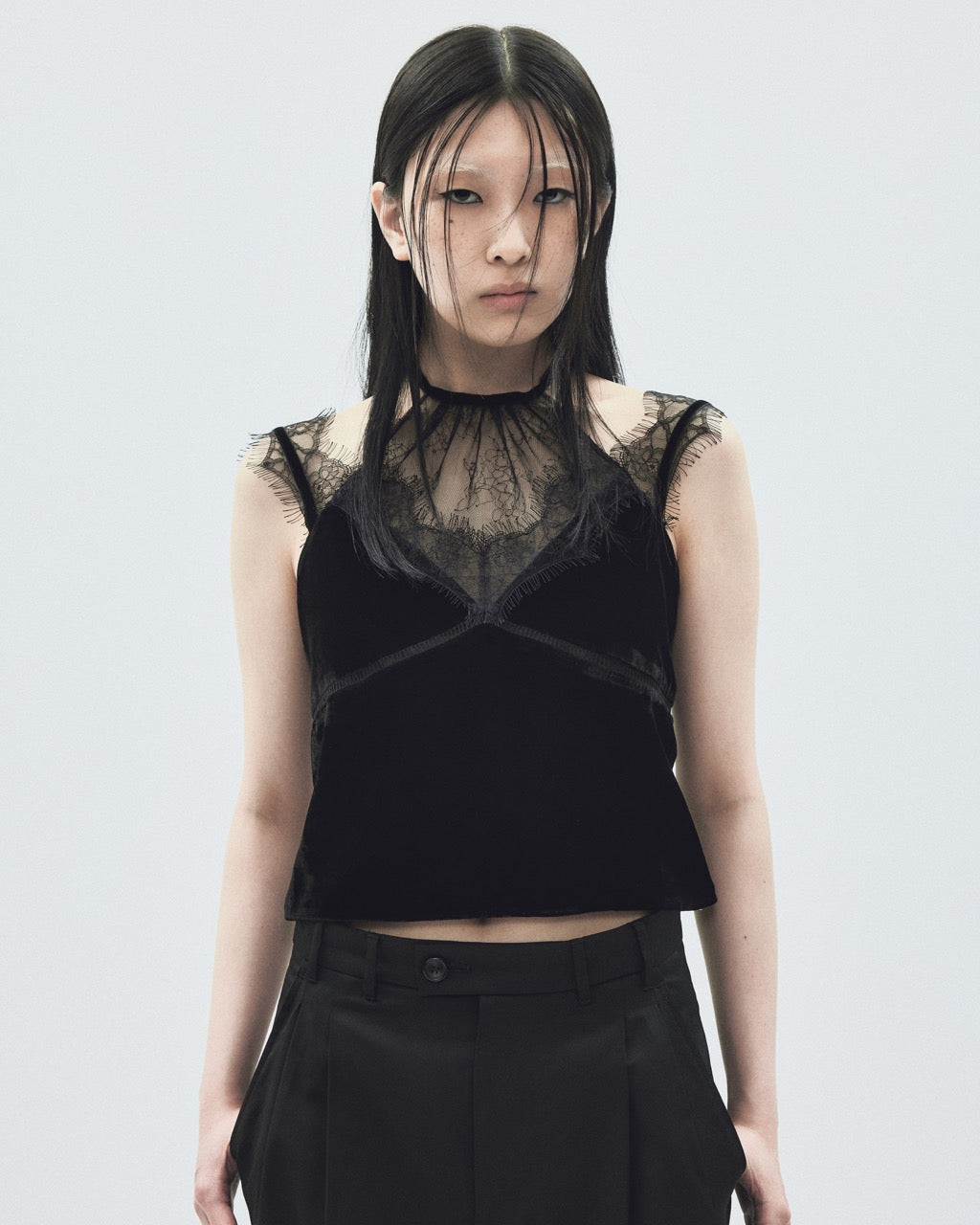 タナカダイスケ|flower lace black velour camisole tops – tanakadaisuke