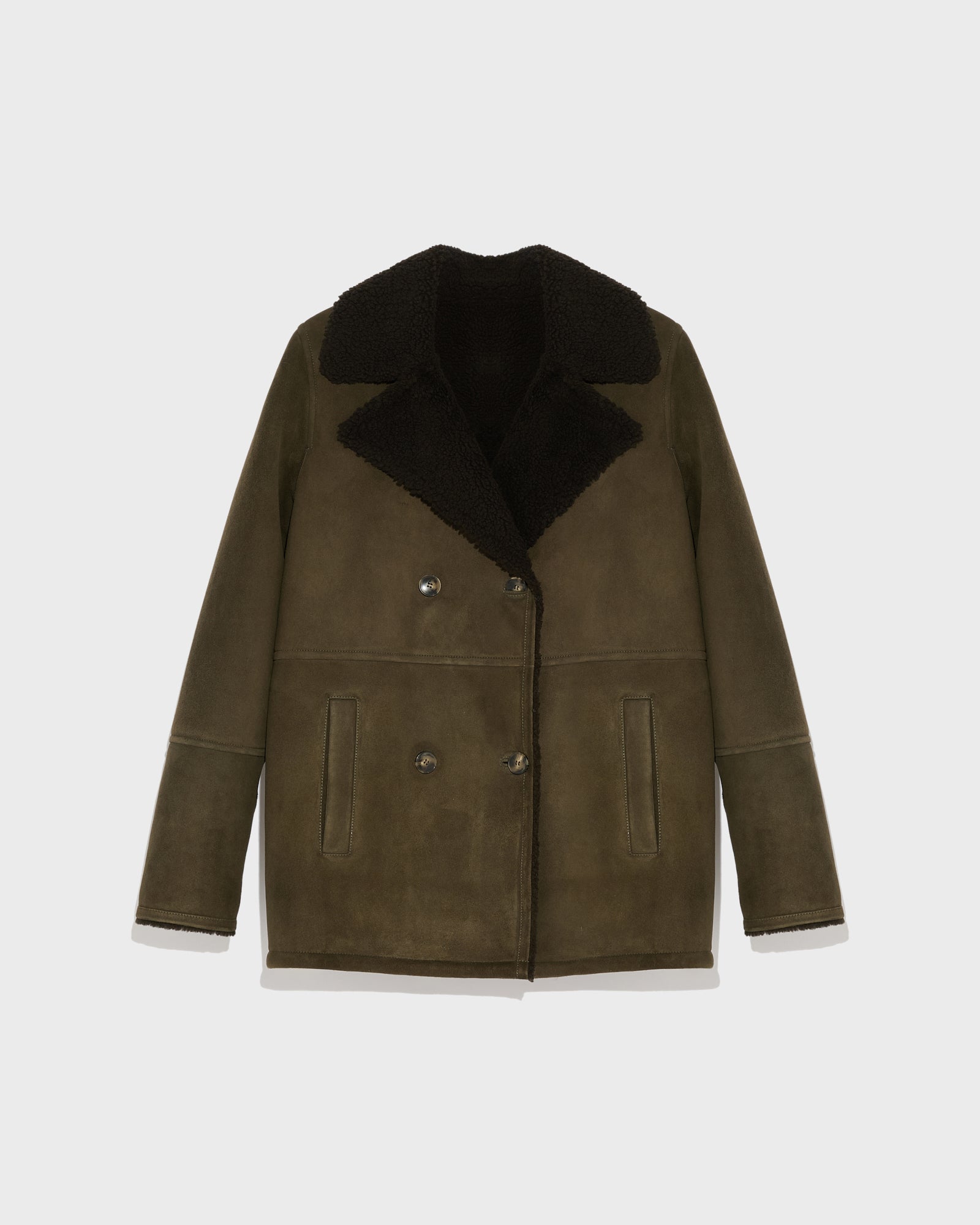 Suede merino pea coat - khaki - Winter sale – Yves Salomon US