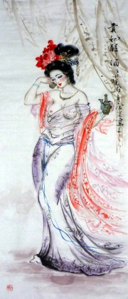 仕女图国画《贵妃醉酒图》 - 仕女图- 99字画网