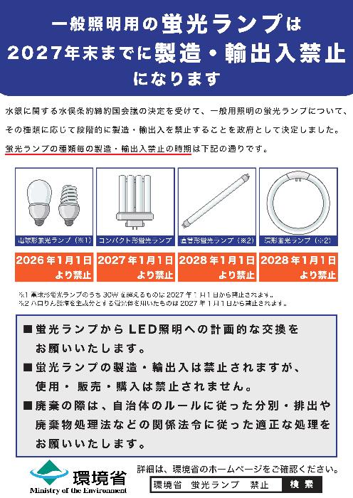 蛍光ランプ(蛍光灯・蛍光管)は2027年末までに製造・輸出入禁止になり