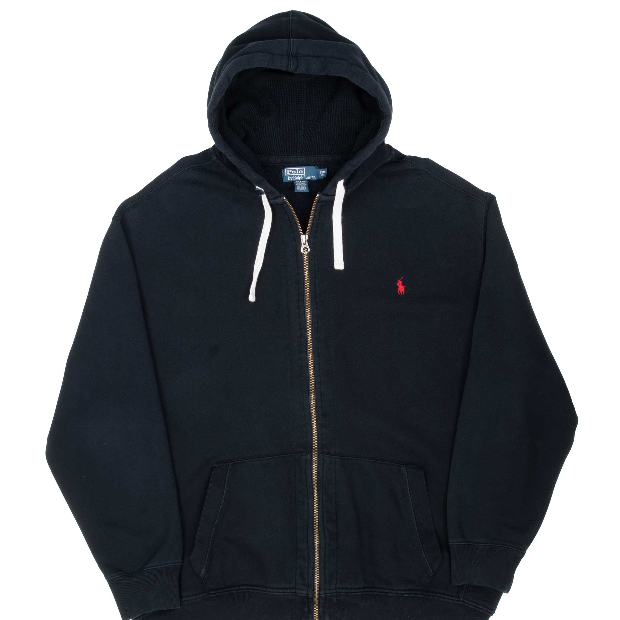 VINTAGE RALPH LAUREN FULL ZIP CLASSIC BLACK HOODIE SWEATSHIRT 1990S 3X