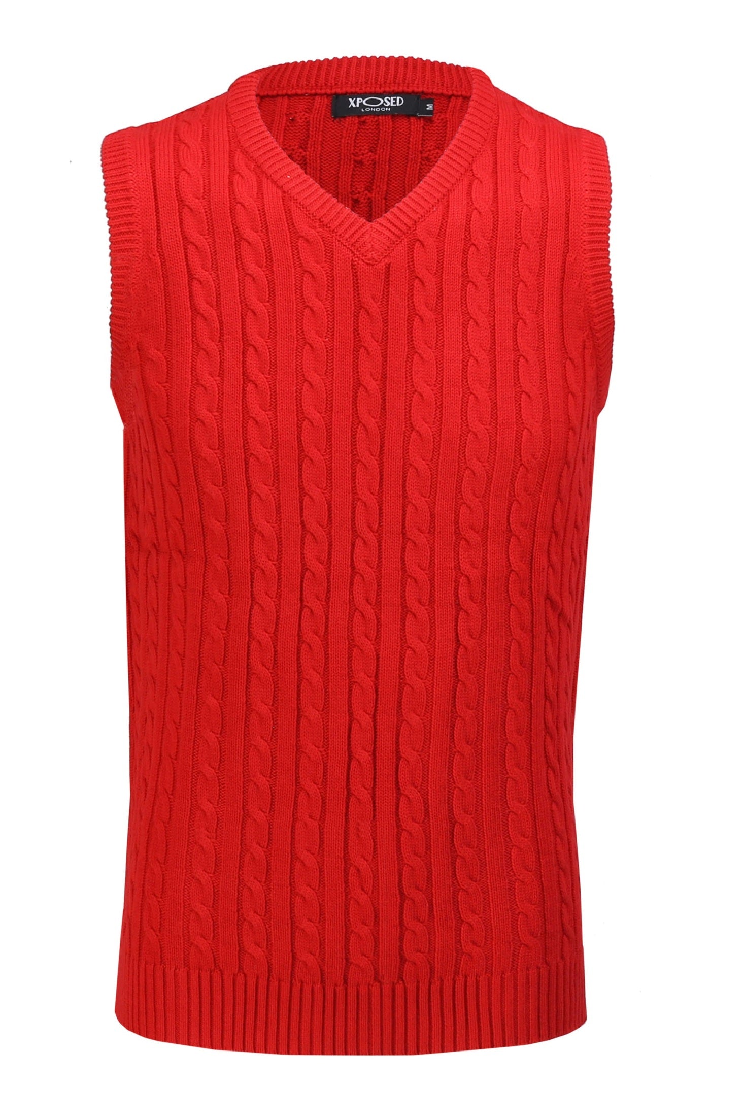 Mens Classic Knitted Sleeveless V Neck Red Jumper – XPOSED