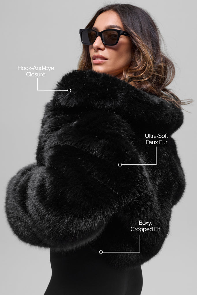 Opulent Faux Fur Cropped Jacket - Black | ALO