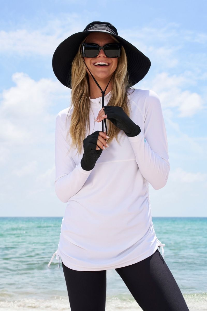 Women's Lawai Ruche Swim Shirt | White UPF 50+