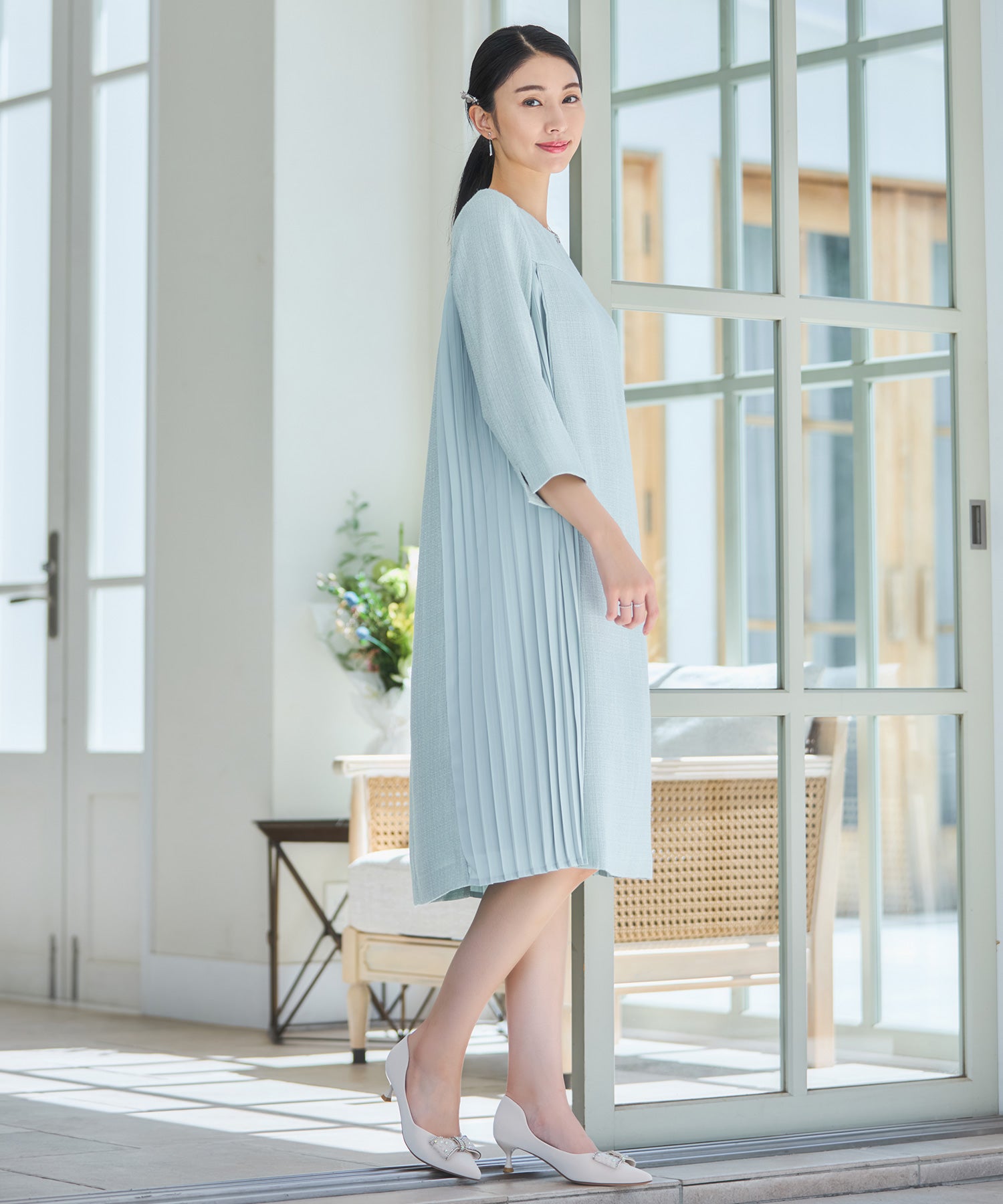 パーティードレス ツイード ワンピース 結婚式 ミント – [公式]DRESS+