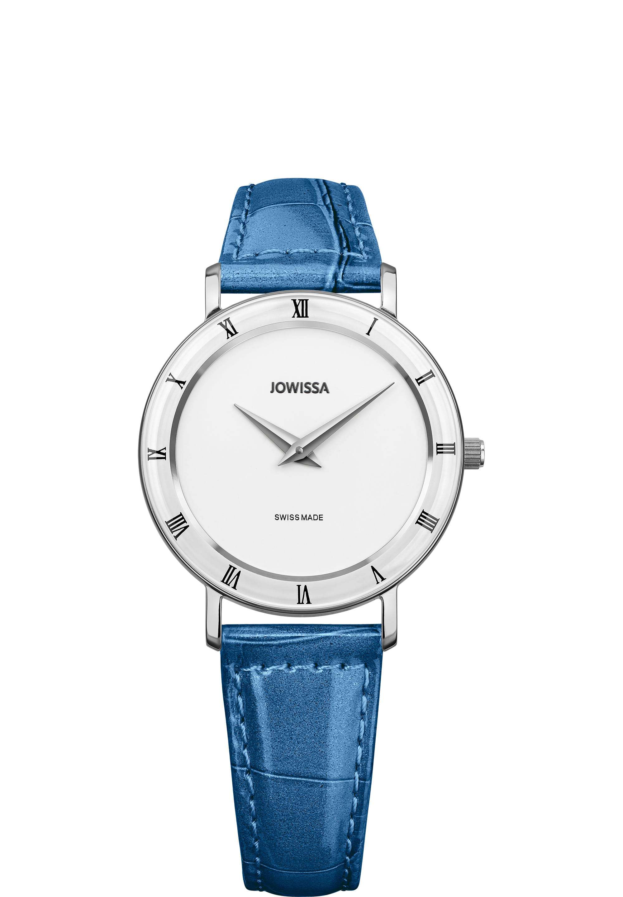 Roma White Roman Numeral Dial Blue Leather Watch for Women Golden