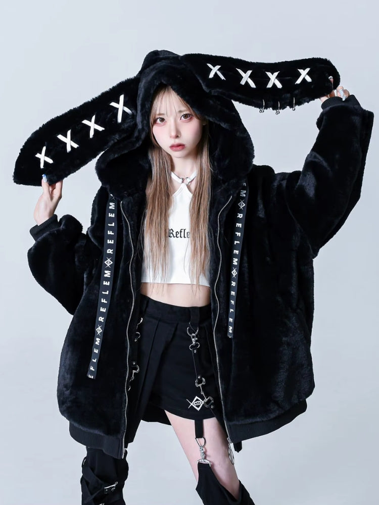 Grunge Rabbit Ear Plush Jacket - Litlookz Studio