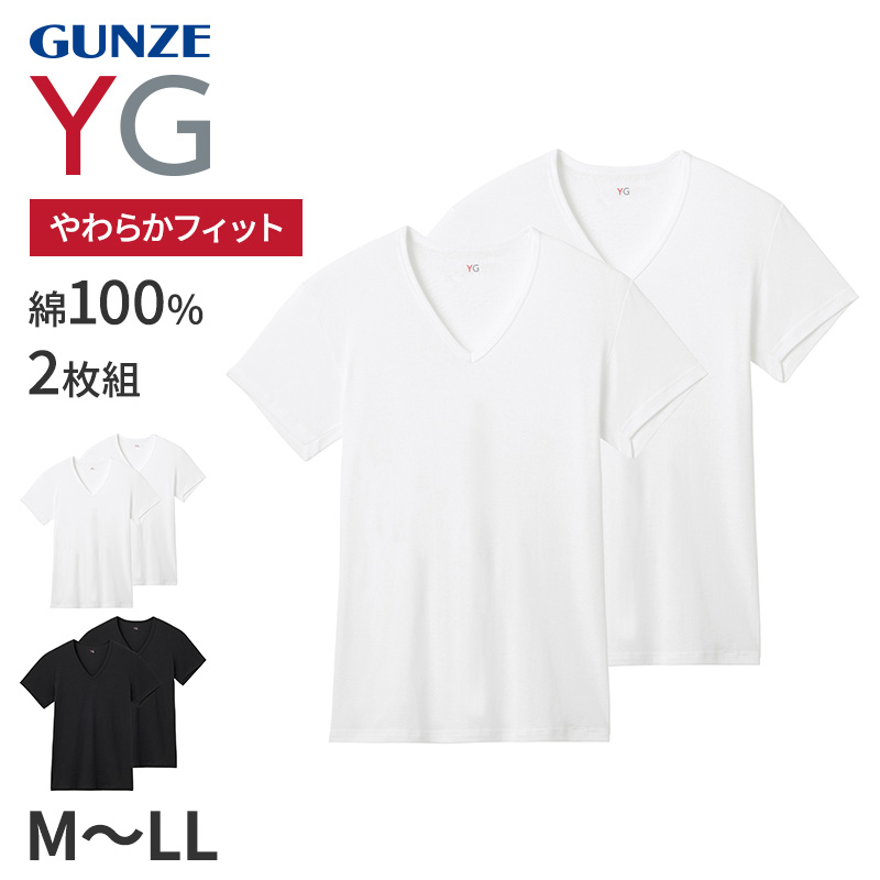 グンゼ YG 綿100 tシャツ メンズ 半袖 Vネック 抗菌 防臭 2枚組 M L LL