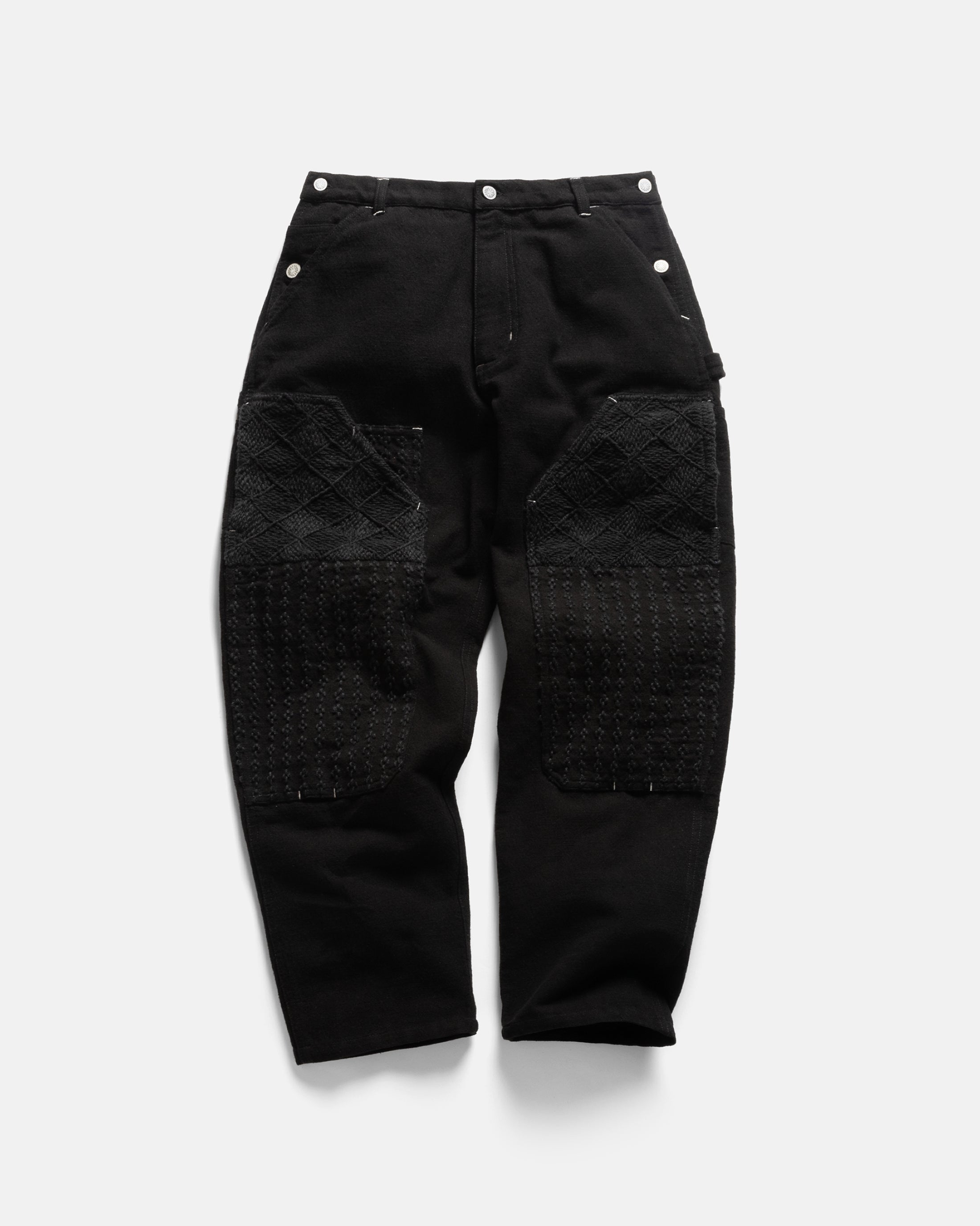 ELI HAND-EMBROIDERED DOUBLE KNEE WORK PANT - BLACK HANDSPUN COTTON