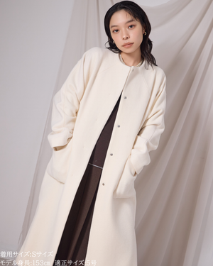147_ichi_yon_nana】ノーカラーウールロングコート(Japan Fabric)｜低