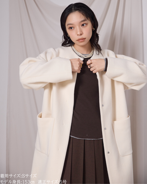 147_ichi_yon_nana】ノーカラーウールロングコート(Japan Fabric)｜低