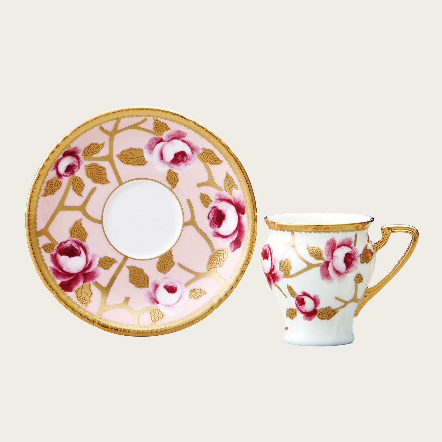 オマージュ コレクション コーヒーカップ&ソーサー(桃色金彩薔薇文