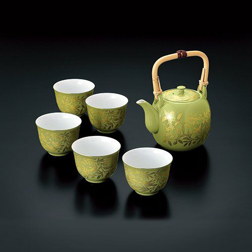 シリーズ以外・その他 萌葱金彩 茶器〈石瓶1個・お茶呑茶碗5個