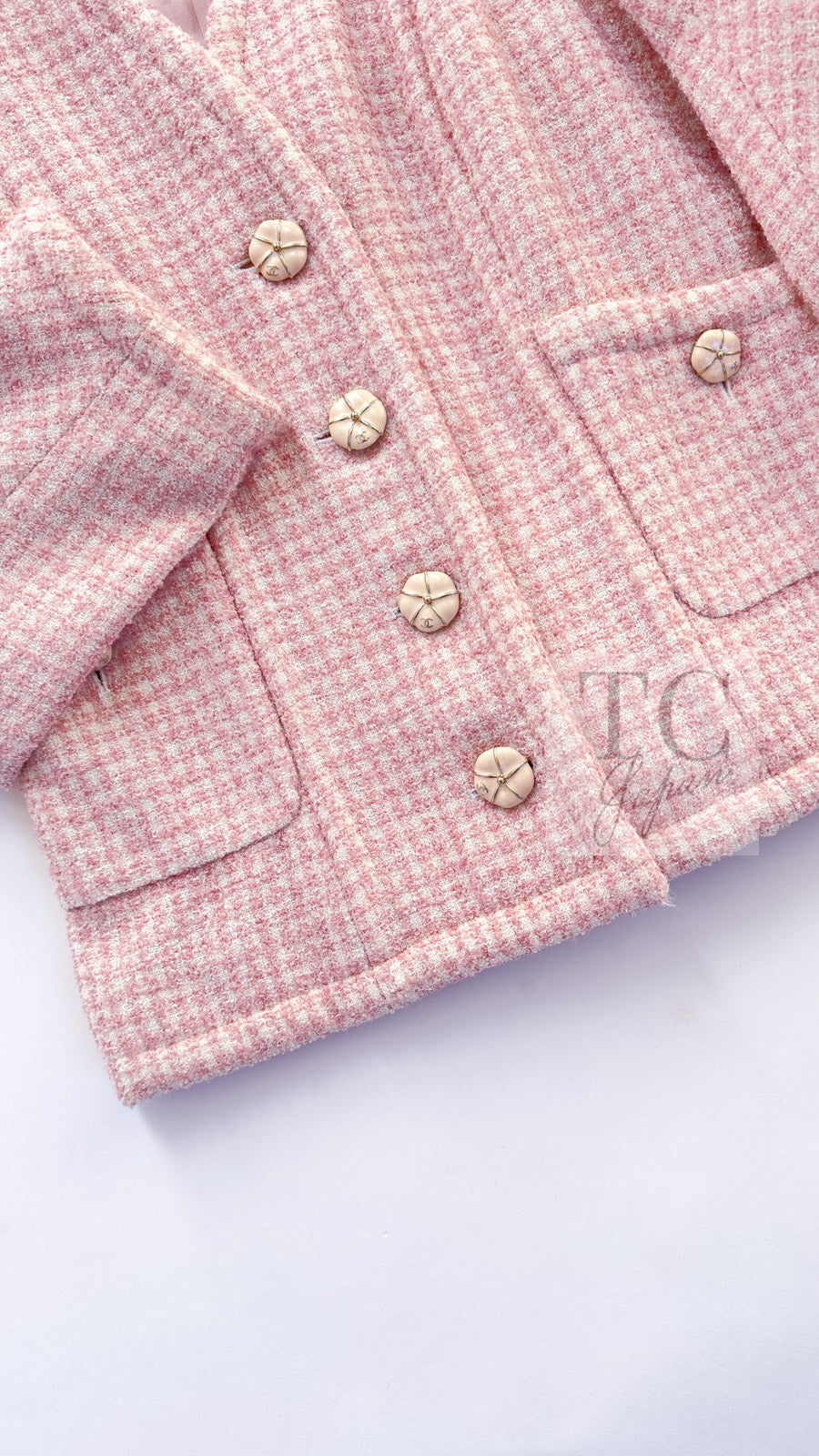 シャネル ジャケット CHANEL ピンク ウール アルパカ シルク スタンド