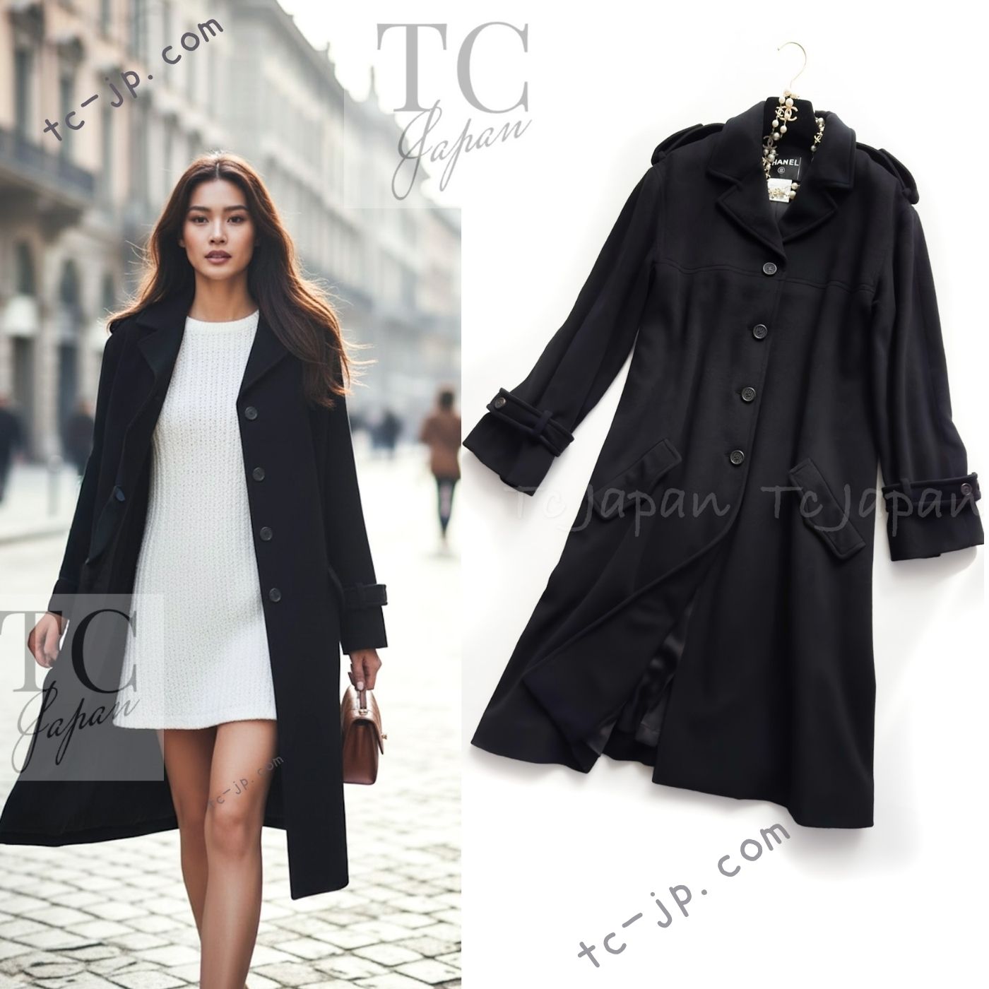 シャネル コート CHANEL ヴィンテージ ブラック カシミア ロング 05A