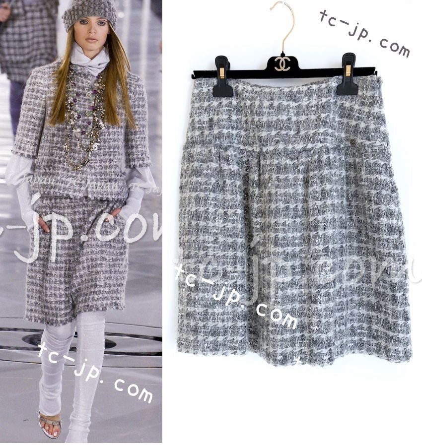 シャネル スカート CHANEL グレー シルバー ふんわり ウール カシミヤ