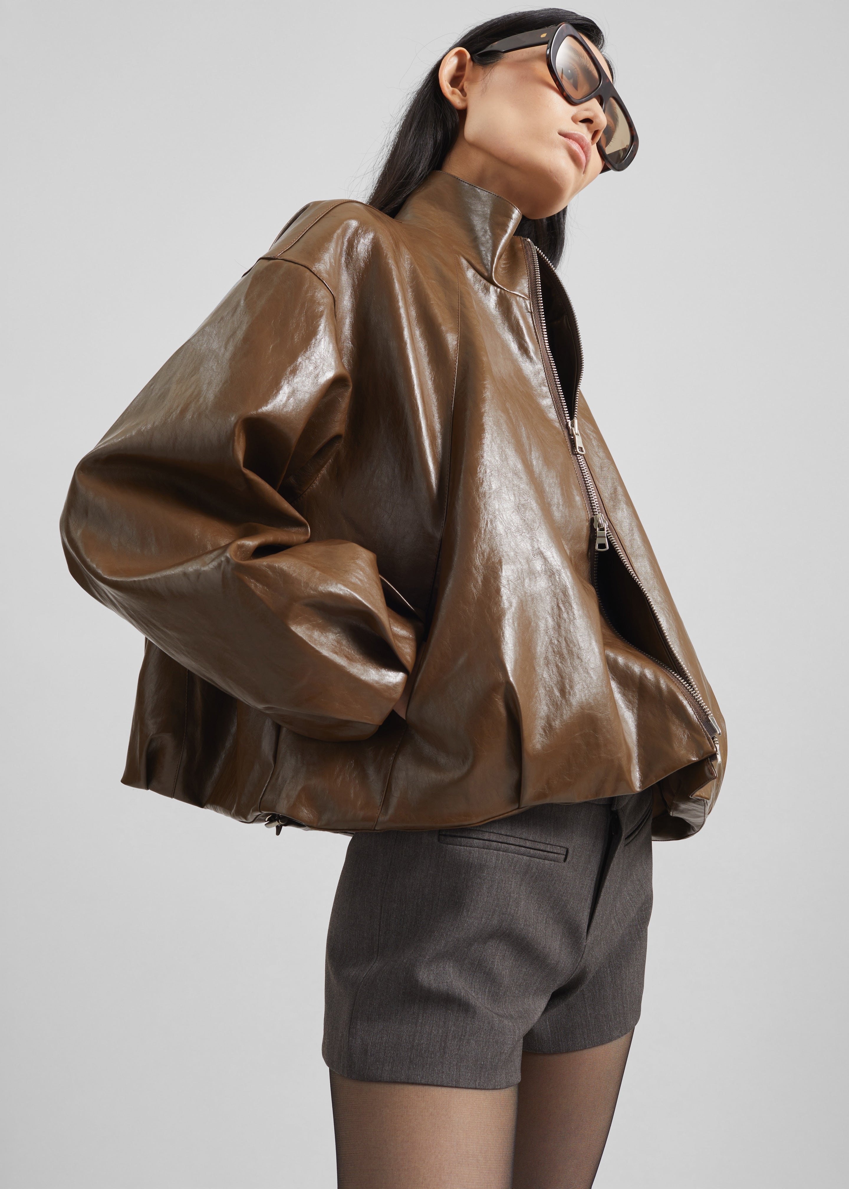 Milford Faux Leather Balloon Jacket - Brown – The Frankie Shop