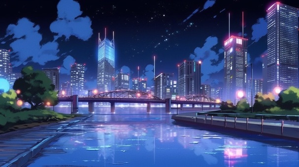 都会の夜景イラスト - No: 24137393｜無料イラスト・フリー素材なら