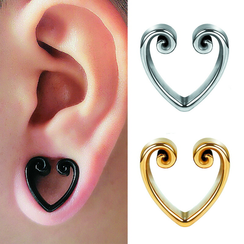 楽天市場】[0G 00G 12mm ボディーピアス] ステンレスハートダブル