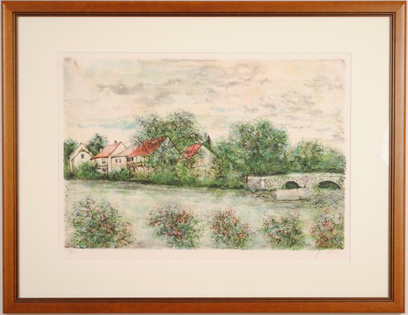 楽天市場】ベルナール・ガントナー 川沿いの家 フランス 絵画 風景画